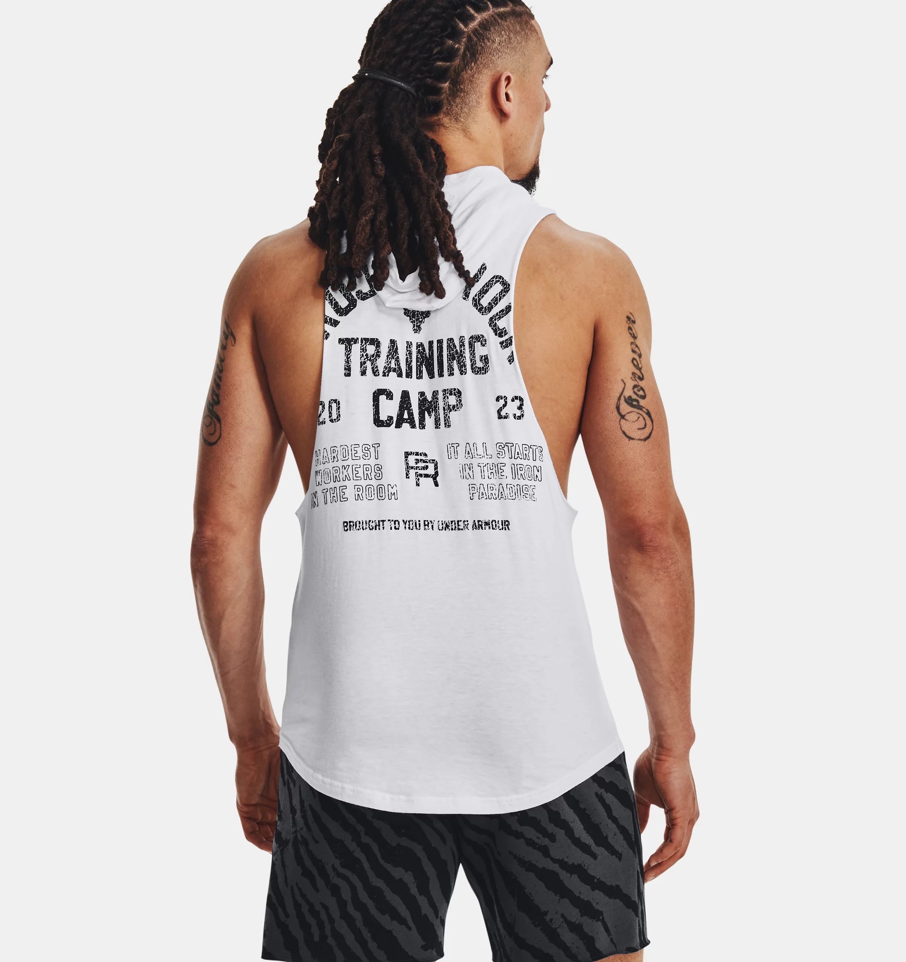 Men’s Project Rock Training Sleeveless Hoodie white Men’s Project Rock Training Sleeveless Hoodie white