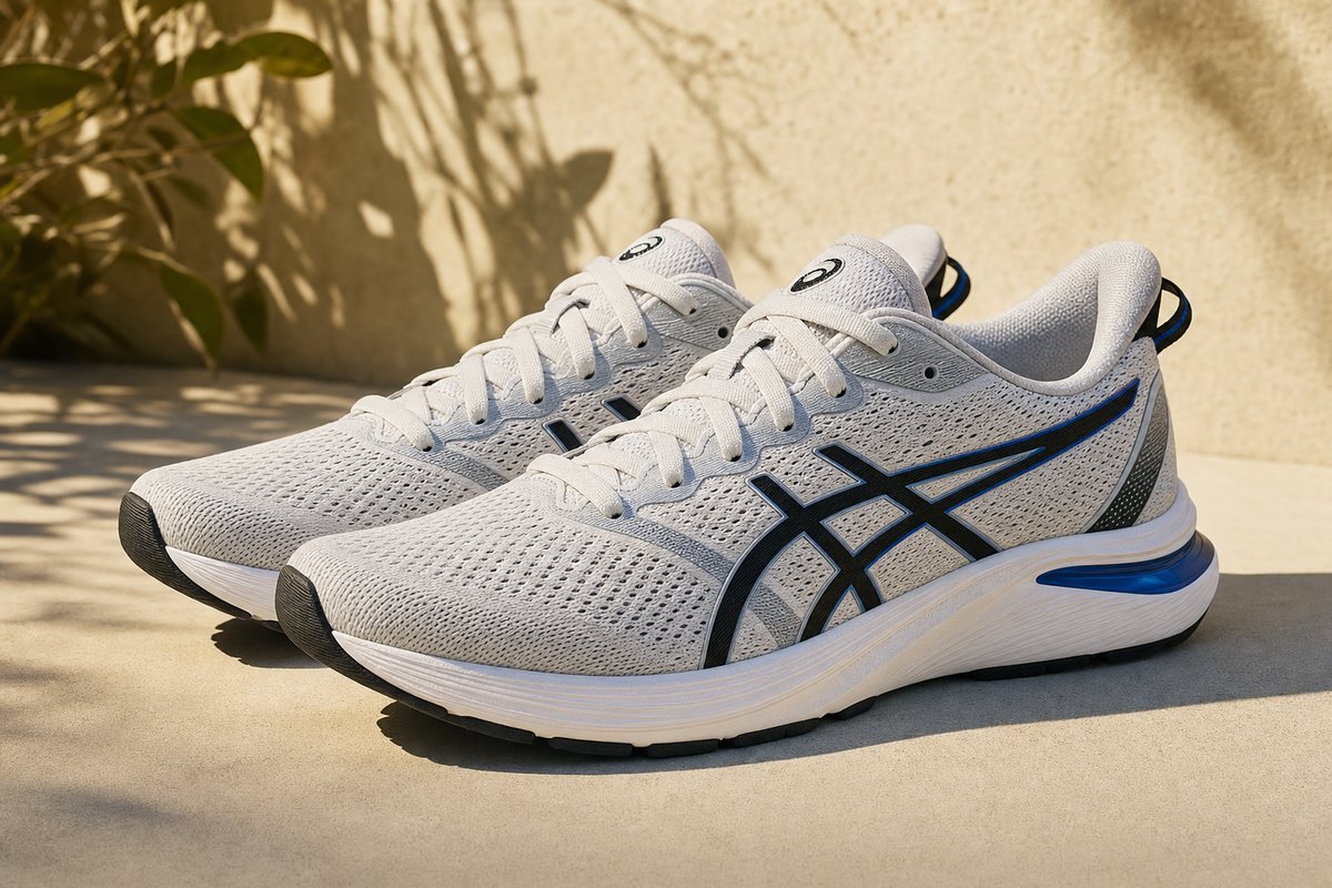 Asics ventilated running shoes with engineered mesh upper, showcasing breathable construction and airflow design
